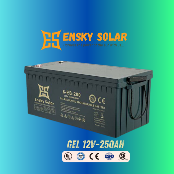 "La batterie gel Ensky Solar assure une alimentation stable et durable pour les systèmes domestiques, offrant une solution fiable pour répondre à vos besoins énergétiques à long terme."